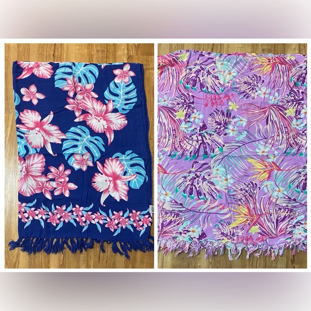 NWOT Lot of 2 Full Length Tropical Hawaiian Floral Sarongs 62” x 46”